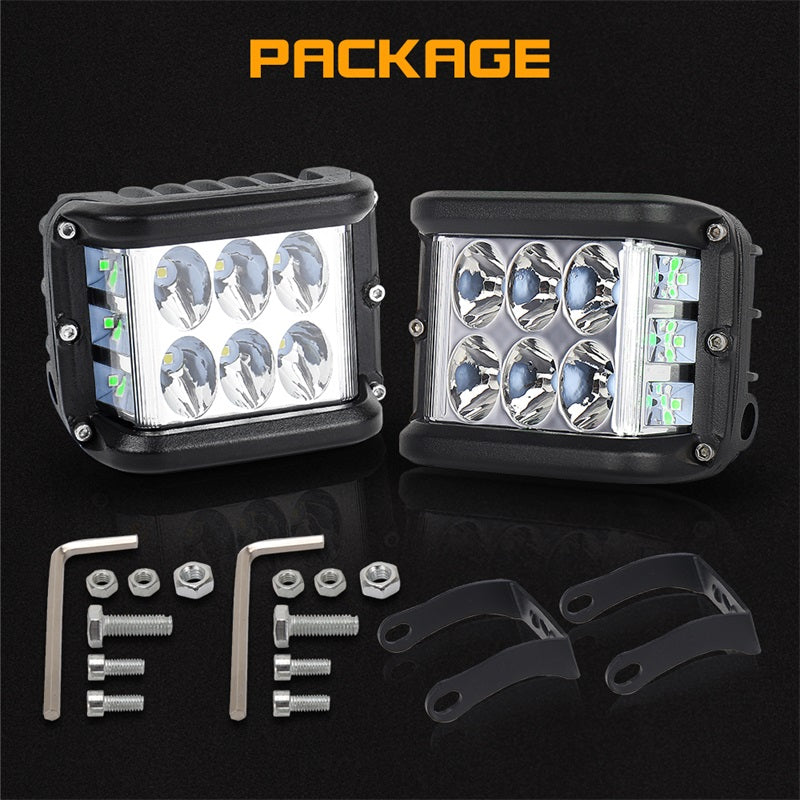 Dual Side Shooter LED Lights, 4 inch LED Pod Lights with Green DRL Solid&Strobe Off Road LED Driving Light Pods for Tractor Plow Truck ATV UTV SUV 4x4 Boat Motorcycle, 1818SG24
