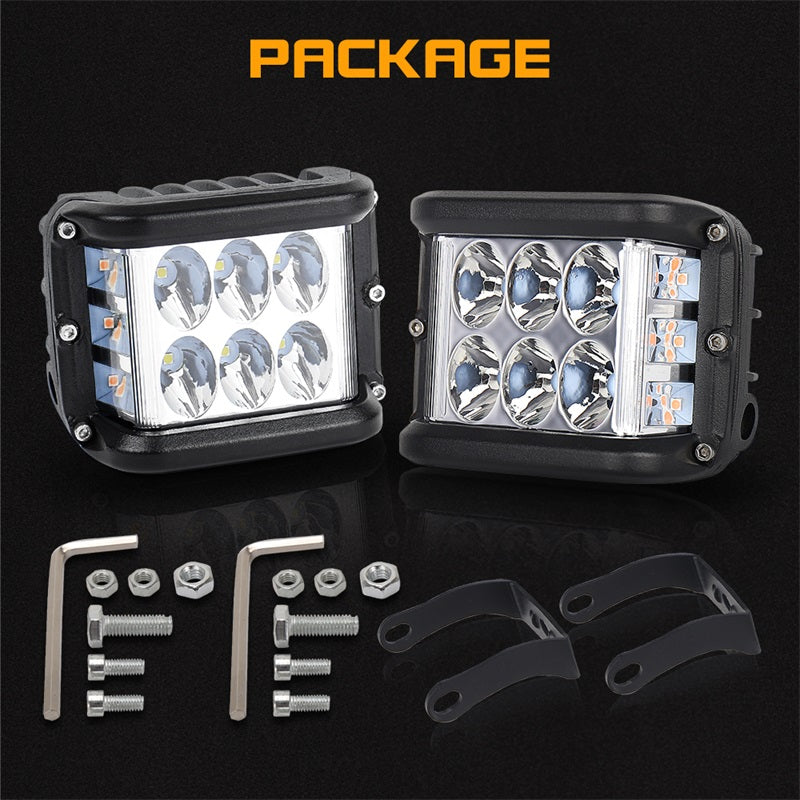Side Shooter LED Pod Lights - 4 inch Off Road LED Light Pods with Dual Yellow Solid & Strobe Spot Beam - ATV UTV SUV 4x4 Boat