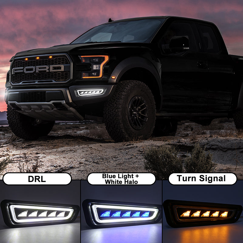 Ford Raptor Fog Lights with Ice Blue LED Amber Sequential Turn Signal Waterproof Raptor Bumper Lights Compatible with Gen 2 Ford Raptor 2017 2018 2019 2020