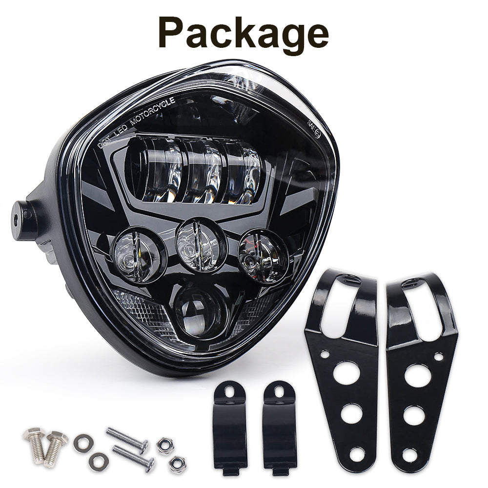 Motorcycle Headlight 7inch with Bracket Clamp Red Background White DRL Hi/Low Beam for Universal Motorcycle Honda Yamaha Triumph Cafe Racer