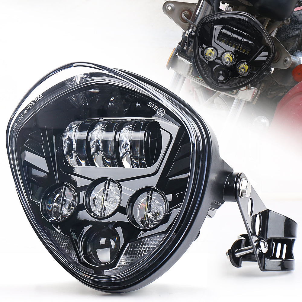 Motorcycle Headlight 7inch with Bracket Clamp Red Background White DRL Hi/Low Beam for Universal Motorcycle Honda Yamaha Triumph Cafe Racer