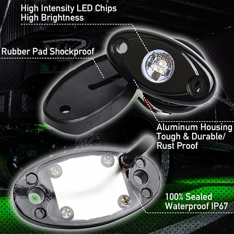 2 Pods LED Rock Lights, Green Off Road Rock Lights Waterproof IP68 Underglow Light Kit Compatible with Truck Pickups Cars ATV UTV SUV Motorcycle Boat