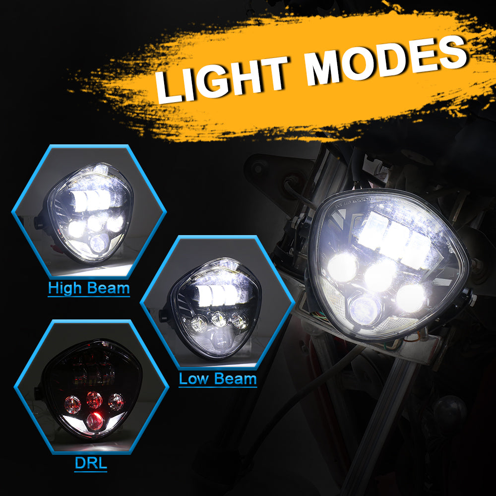 Motorcycle Headlight 7inch with Bracket Clamp Red Background White DRL Hi/Low Beam for Universal Motorcycle Honda Yamaha Triumph Cafe Racer