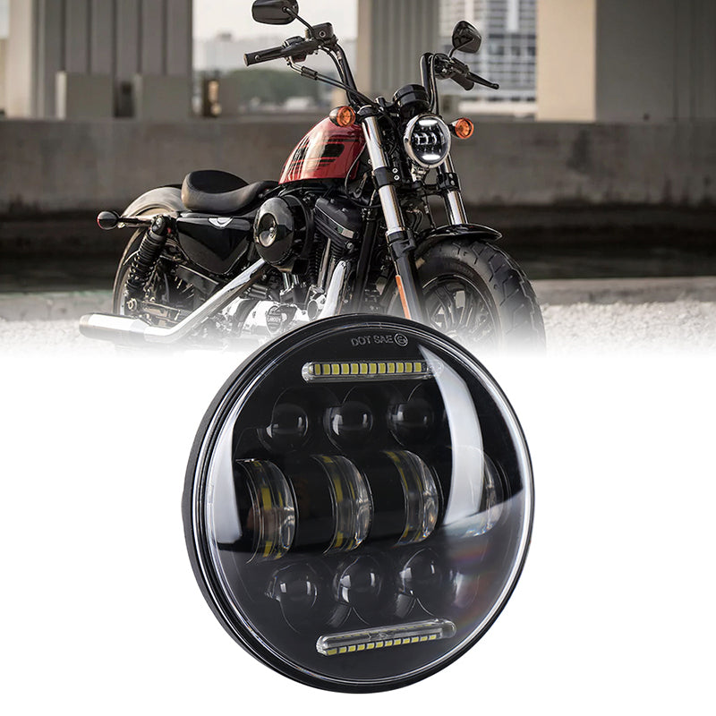 5.75inch 5 3/4” LED Headlight with White Halo DRL 66W Motorcycle Driving Headlight Replacement for Harley Davidson Dyna Sportster Iron 883 Low Rider Street Bob Softail Black