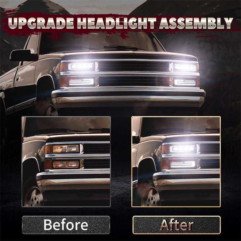LED Headlight Assembly 500% Bright Anti-glare Headlights with Welcome DRL Turn Signal Compatible with 1988-1998 Chevy GMC C/K 1500 2500 3500 Suburban Silverado Tahoe Yukon