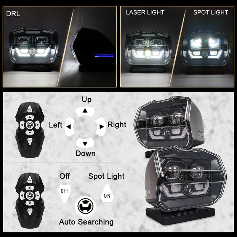 LED Search Light Wireless Remote Control 360° Rotating Searchlight with Strong Magnetic Base&Permanent Mount Automatic Search LED Truck Spot Light for Boat Marine SUV Farm Field