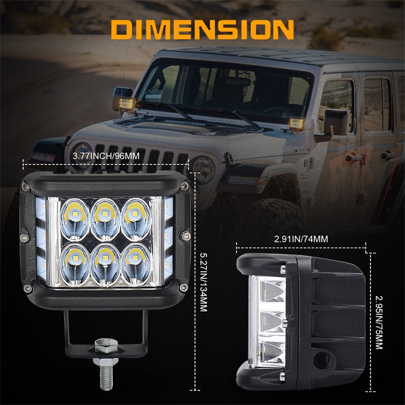 Side Shooter LED Pod Lights - 4 inch Off Road LED Light Pods with Dual Yellow Solid & Strobe Spot Beam - ATV UTV SUV 4x4 Boat