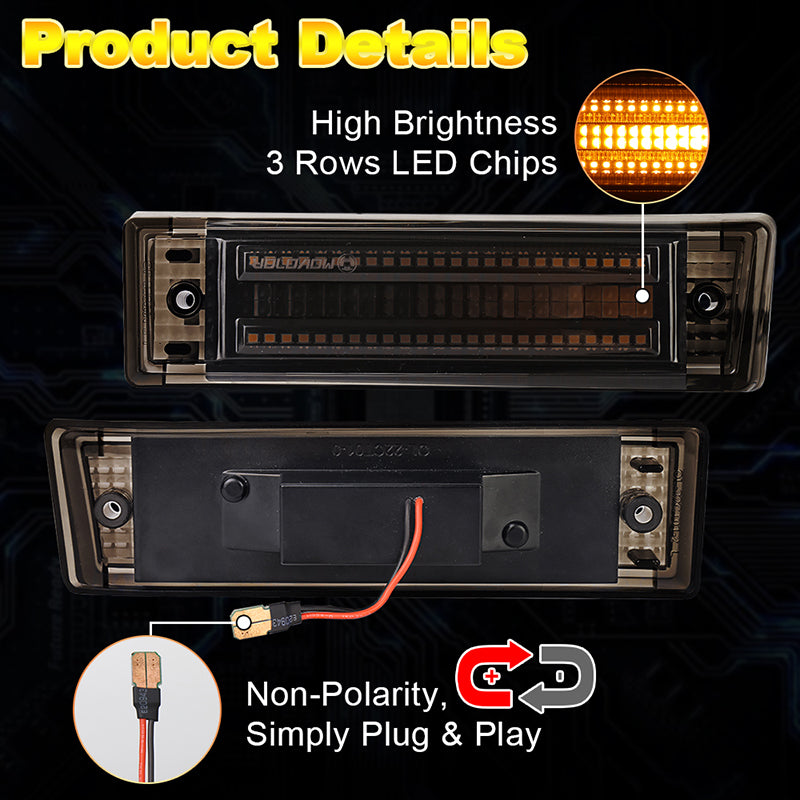 Led Side Marker Lights 500% Bright Smoked Lens Fender Side Marker Compatible with 1981-1991 Chevy C10 C20 C30 GMC C1500 C2500 Suburban Blazer Jimmy