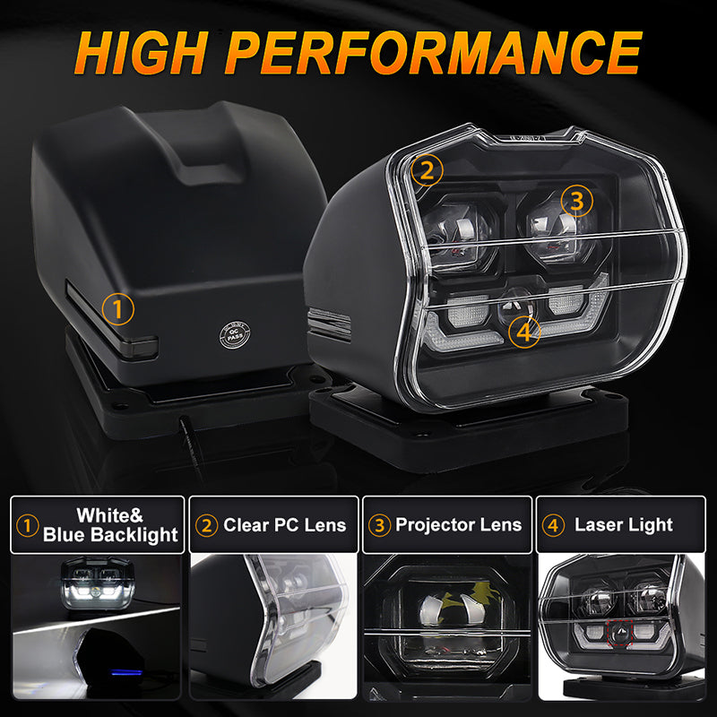 LED Search Light Wireless Remote Control 360° Rotating Searchlight with Strong Magnetic Base&Permanent Mount Automatic Search LED Truck Spot Light for Boat Marine SUV Farm Field