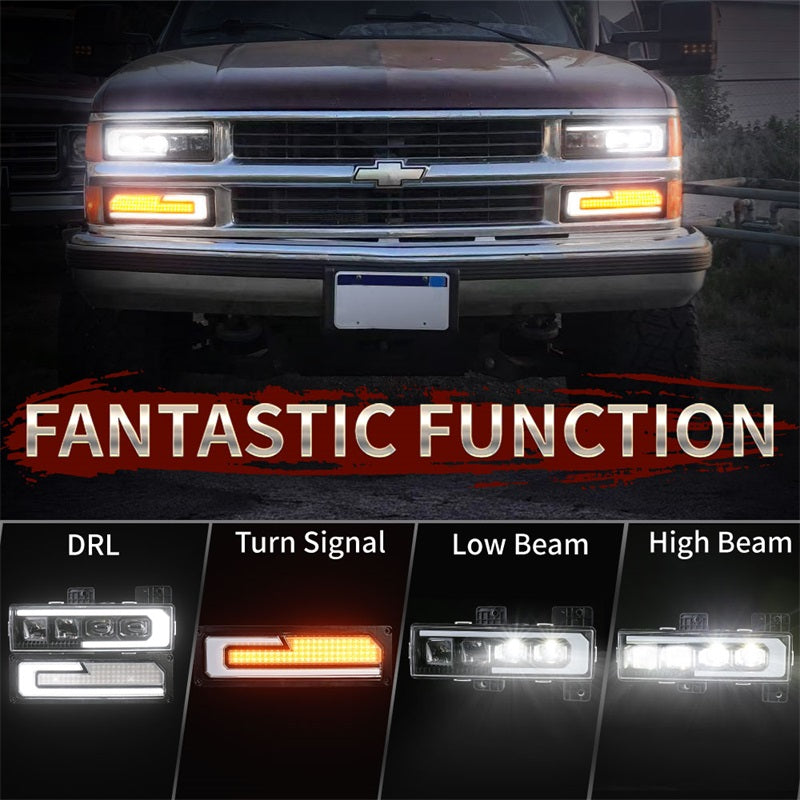 LED Headlight Assembly 500% Bright Anti-glare Headlights with Welcome DRL Turn Signal Compatible with 1988-1998 Chevy GMC C/K 1500 2500 3500 Suburban Silverado Tahoe Yukon