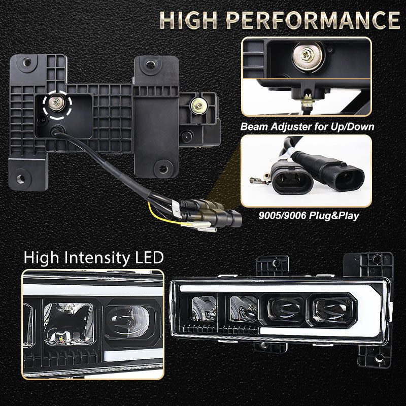 LED Headlight Assembly 500% Bright Anti-glare Headlights with Welcome DRL Turn Signal Compatible with 1988-1998 Chevy GMC C/K 1500 2500 3500 Suburban Silverado Tahoe Yukon