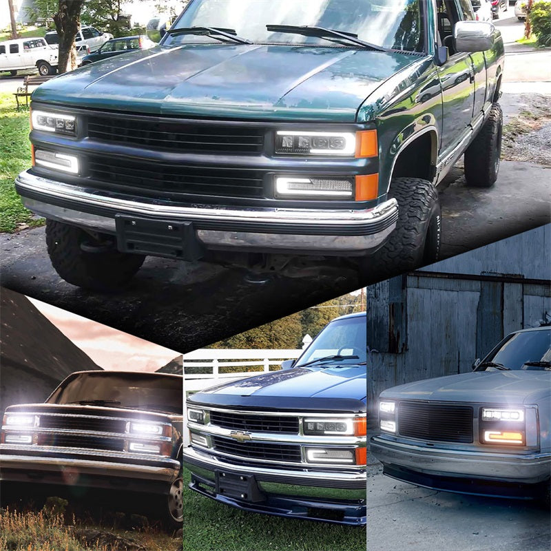 LED Headlight Assembly 500% Bright Anti-glare Headlights with Welcome DRL Turn Signal Compatible with 1988-1998 Chevy GMC C/K 1500 2500 3500 Suburban Silverado Tahoe Yukon