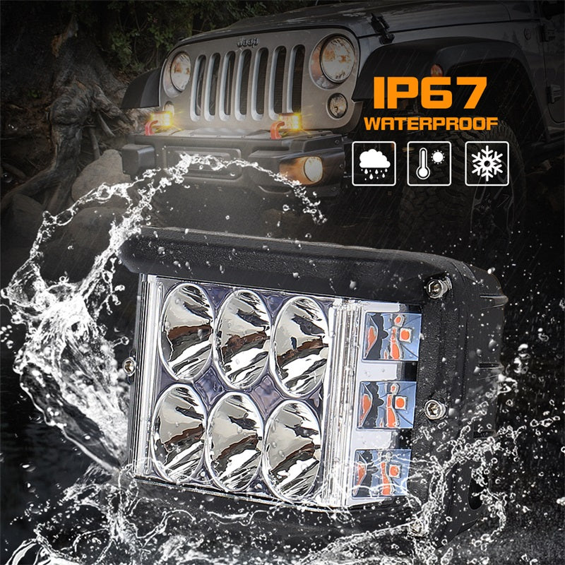Side Shooter LED Pod Lights - 4 inch Off Road LED Light Pods with Dual Yellow Solid & Strobe Spot Beam - ATV UTV SUV 4x4 Boat