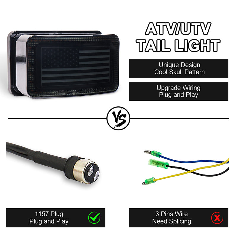 ATV Tail Light with DRL US Flag Design Brake Light Smoke Lens for ATV UTV Yamaha Grizzly Viking Rhino Big Bear Kodiak Bruin Wolverin Bear Tracker