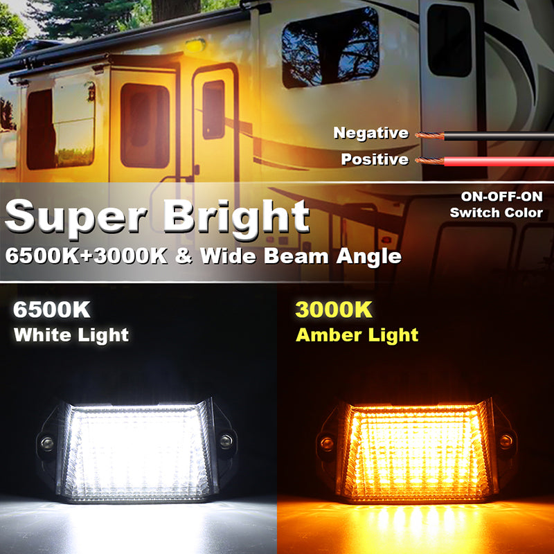 RV Exterior LED Light, 39 LED Porch Light With 1300LM White/1000LM Amber 12V Lights Replacement Kits for Trailers Campers