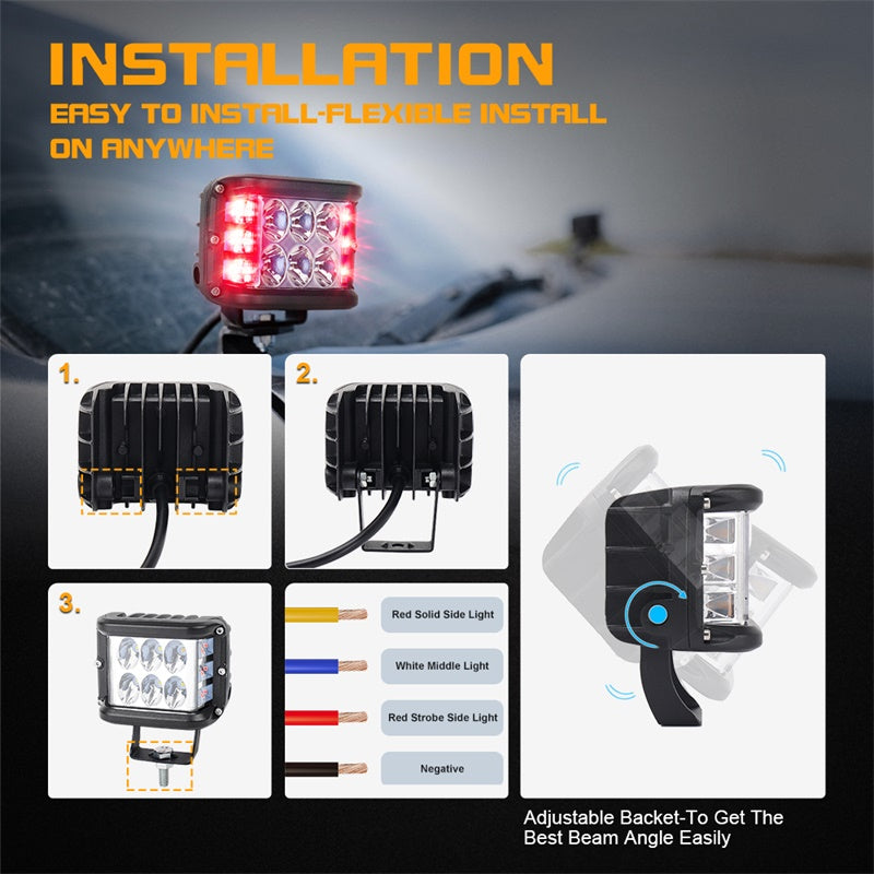 Dual Side Shooter LED Pod Lights, 4 inch LED Light Pods with DRL Red Solid&Strobe Off Road LED Driving Cube Lights for Tractor Plow Truck ATV UTV SUV 4x4 Boat
