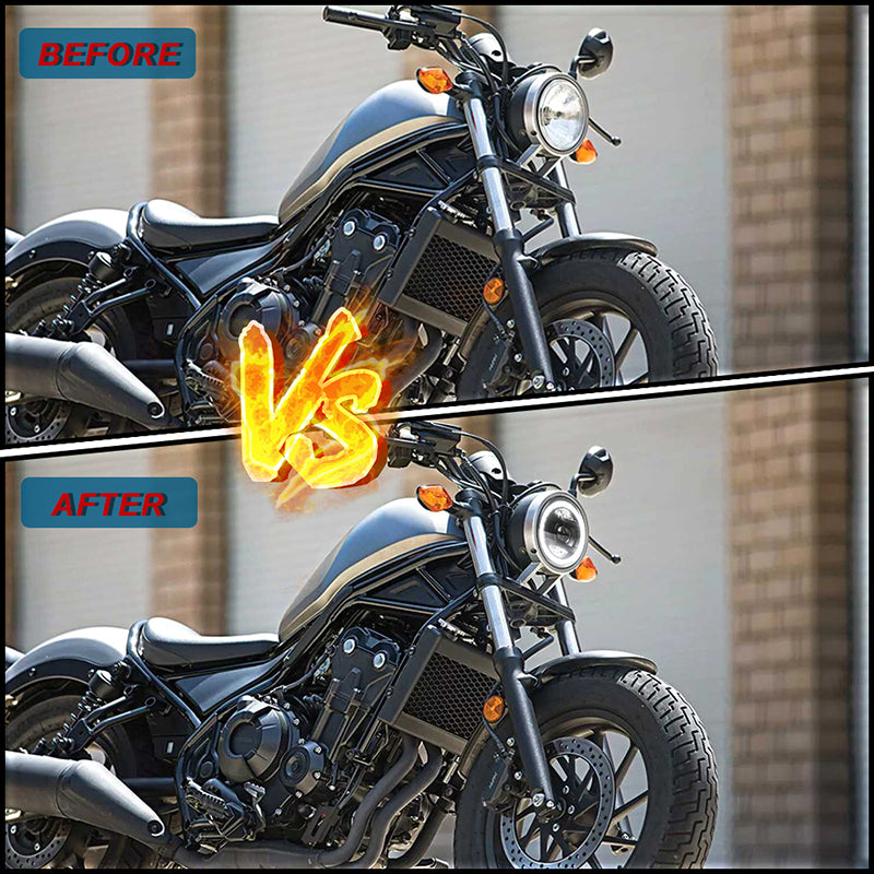Rebel 500 LED Headlight 30W Motorcycle Headlight with Crystal White&Amber Halo DRL Hi/Low Beam Compatible with 2017-2020 Honda Rebel 250 500