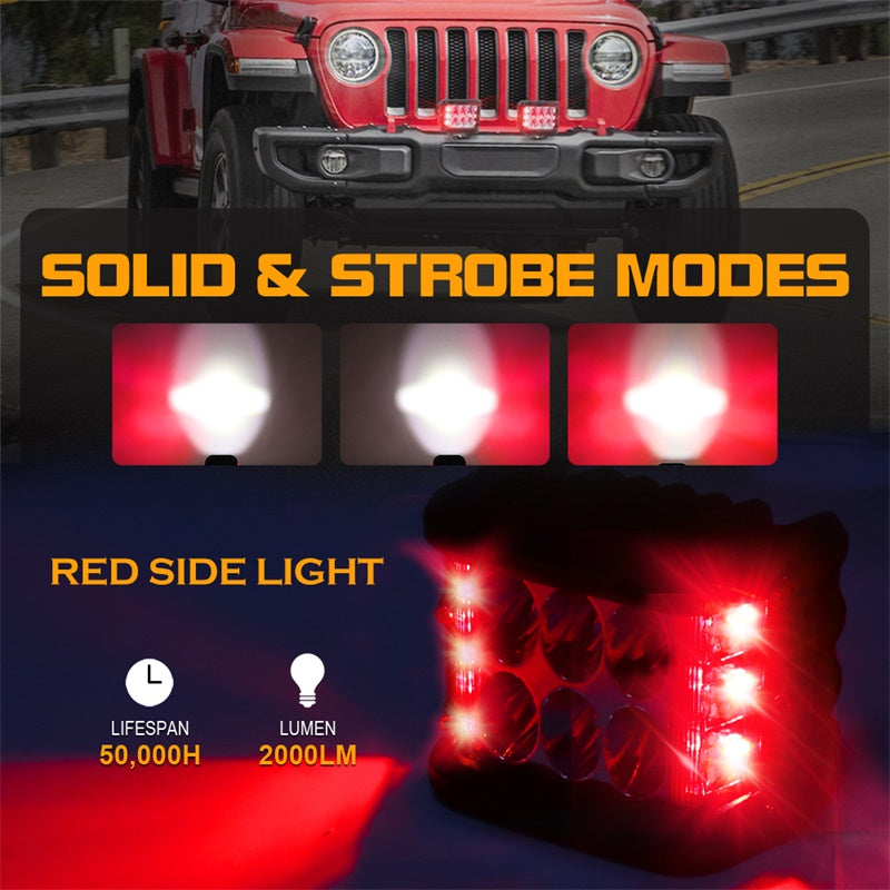 Dual Side Shooter LED Pod Lights, 4 inch LED Light Pods with DRL Red Solid&Strobe Off Road LED Driving Cube Lights for Tractor Plow Truck ATV UTV SUV 4x4 Boat