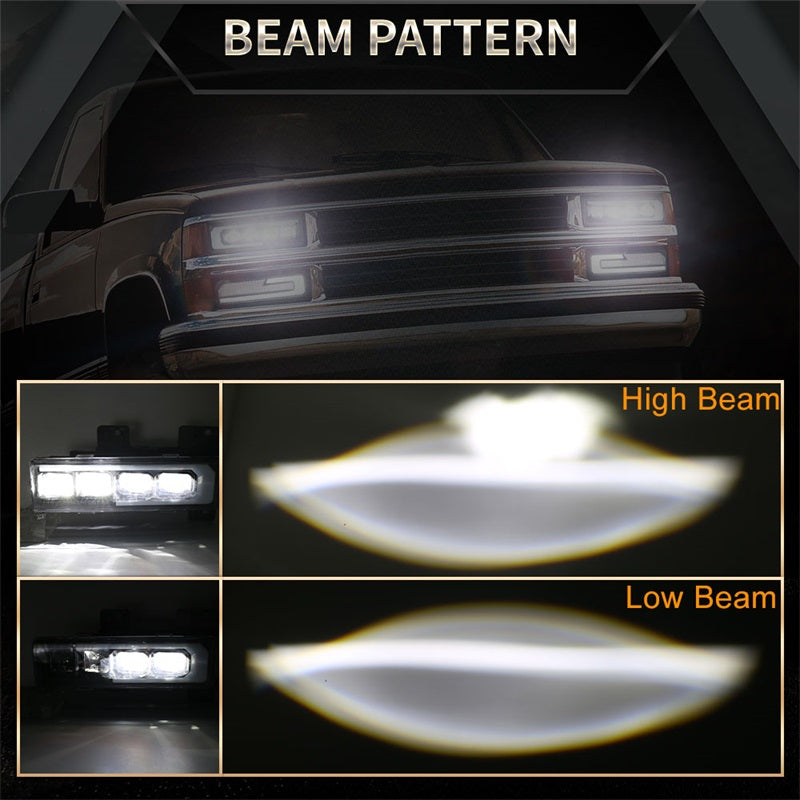 LED Headlight Assembly 500% Bright Anti-glare Headlights with Welcome DRL Turn Signal Compatible with 1988-1998 Chevy GMC C/K 1500 2500 3500 Suburban Silverado Tahoe Yukon