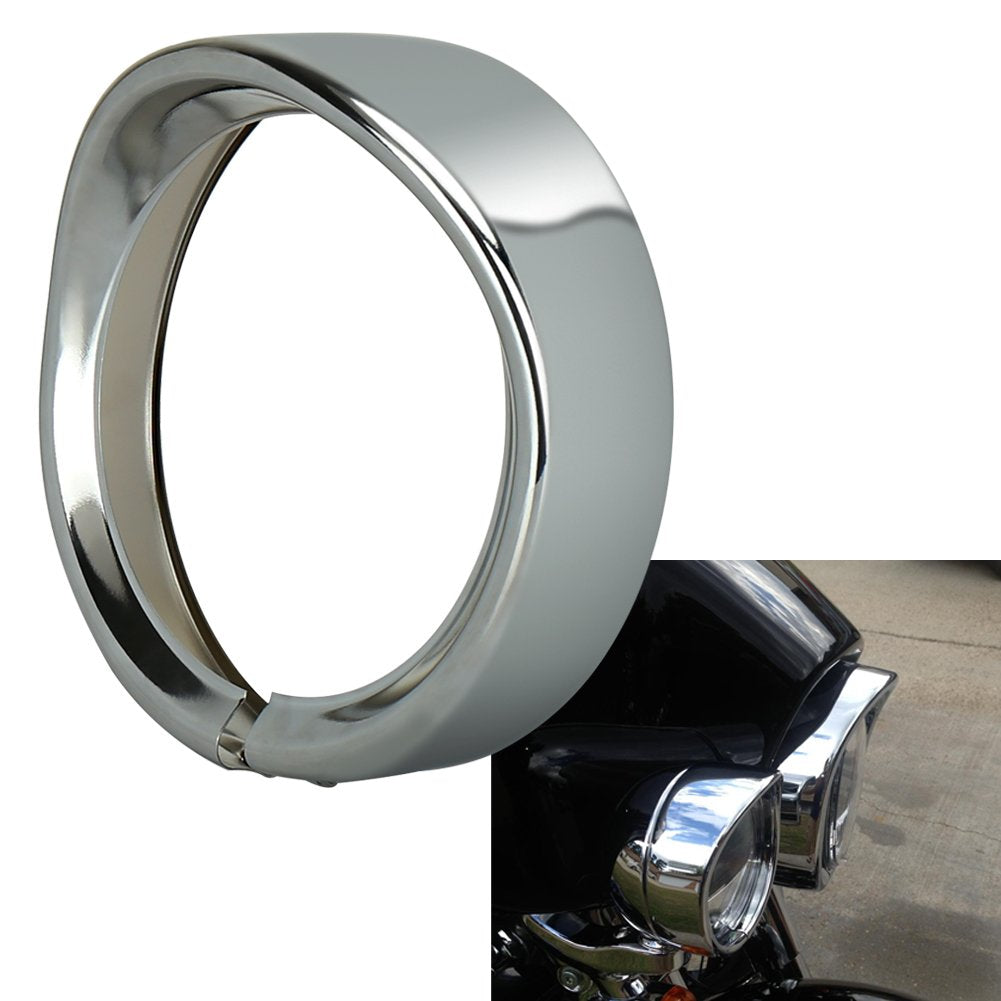 7inch Round Headlight Trim Ring Visor Compatible with Harley 94-14 FLHR Touring Electra Glide Motorcycle Chrome Pack of 1