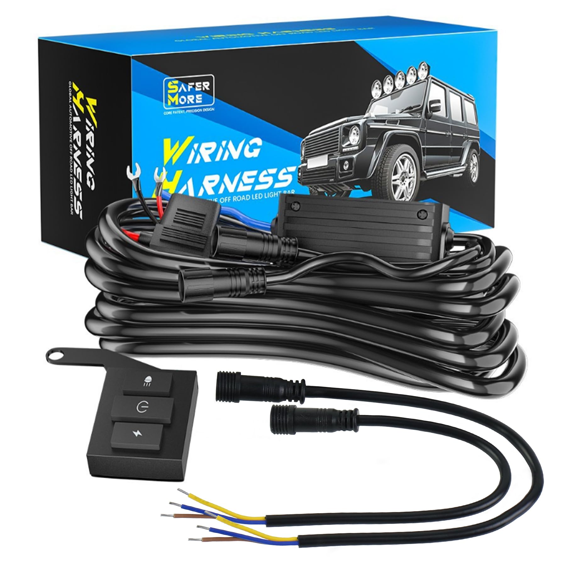 Light Bar Wiring Harness Kit with Remote Control,5 Modes & 3 On/Off Switches,18 AWG Protective Blade Fuse-2 Leads for 12V Vehicles-Work Light Driving Light Bar for Truck,SUV,Off-Road
