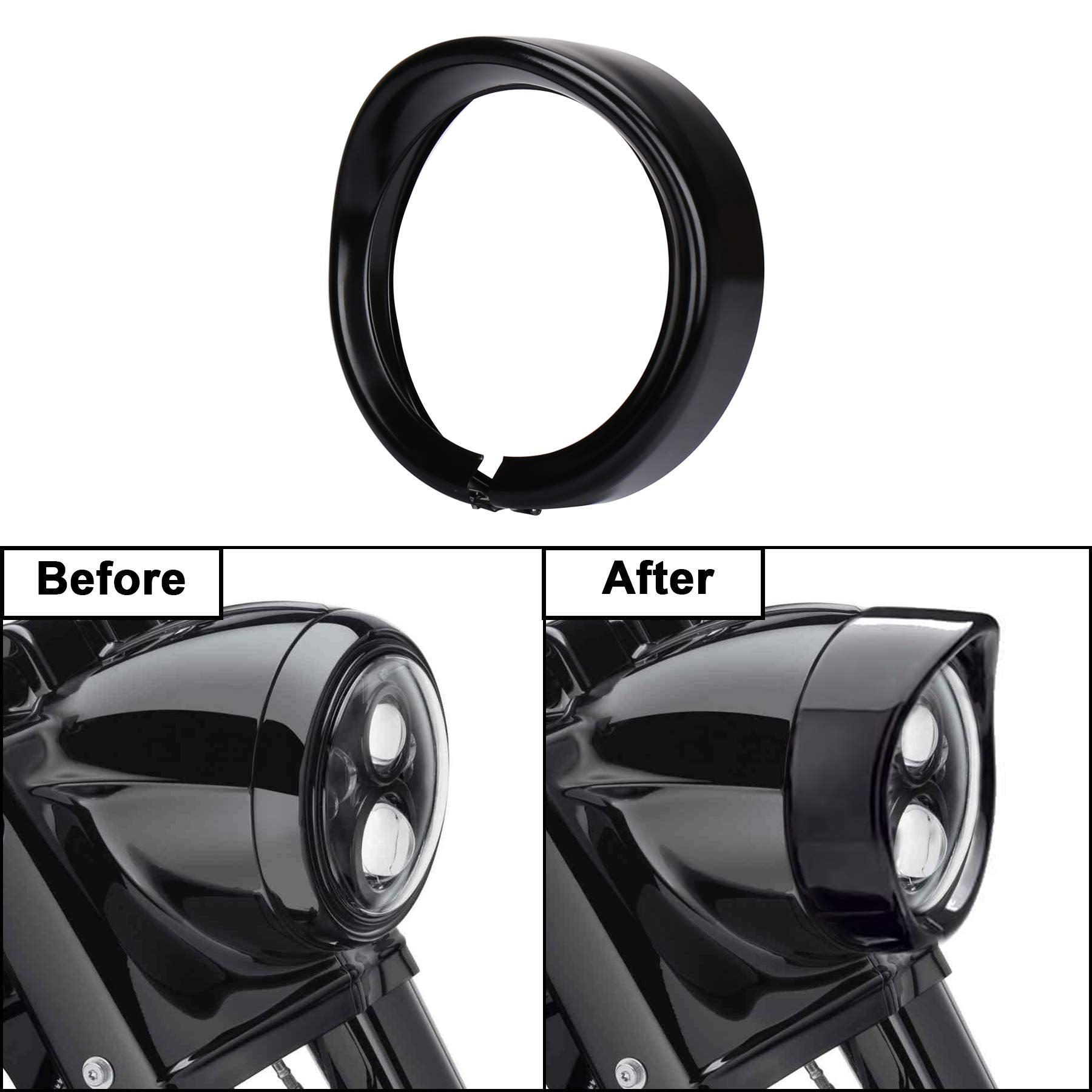 Headlight Trim Ring 7 inch Headlight Black Visor Ring for Davidson Road King Street Glide