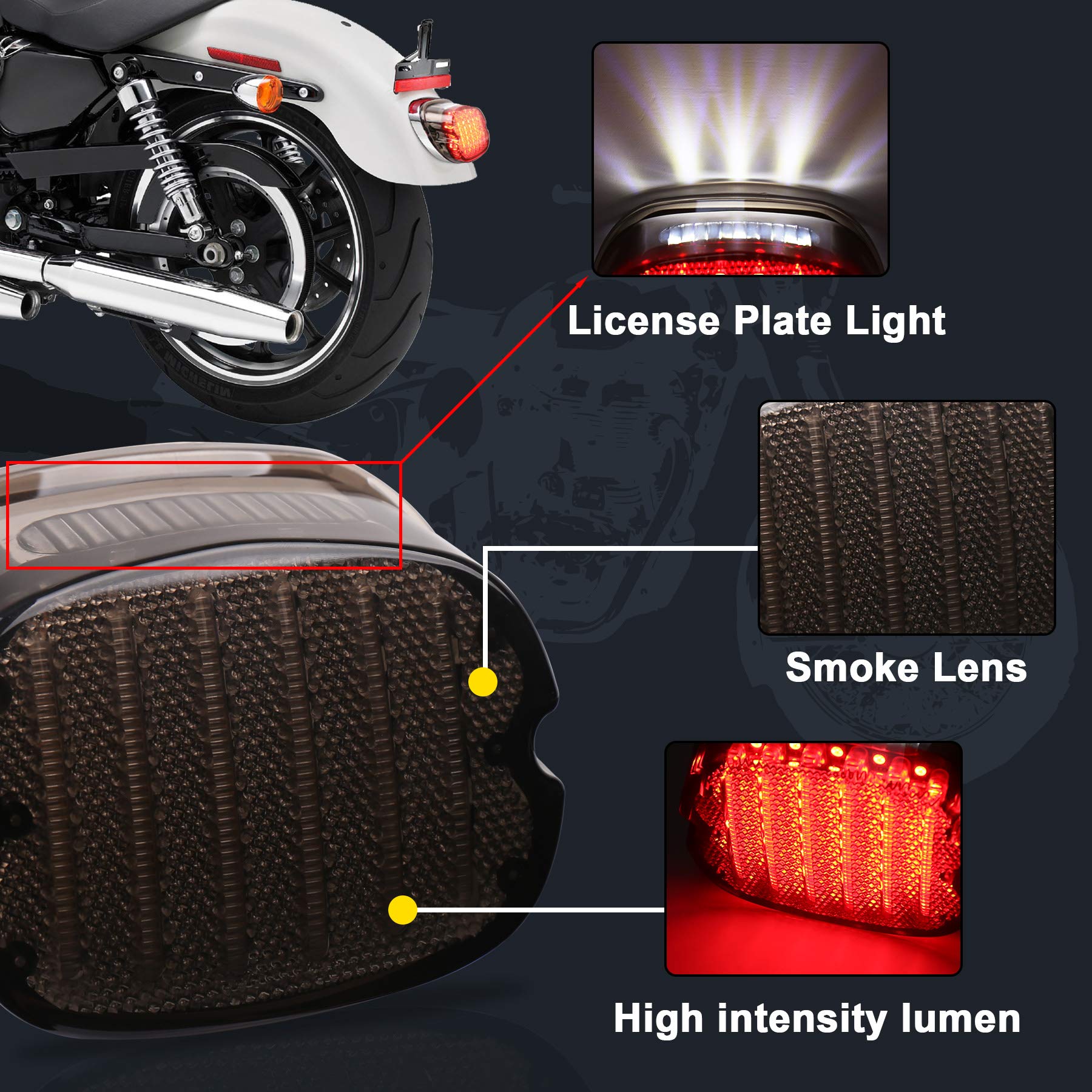 Tail Light Led Integrated Turn Signal Brake Running Light Low Profile Smoked Rear Light Compatible with Harley Sportster 883 1200 Dyna Road King Electra Glide