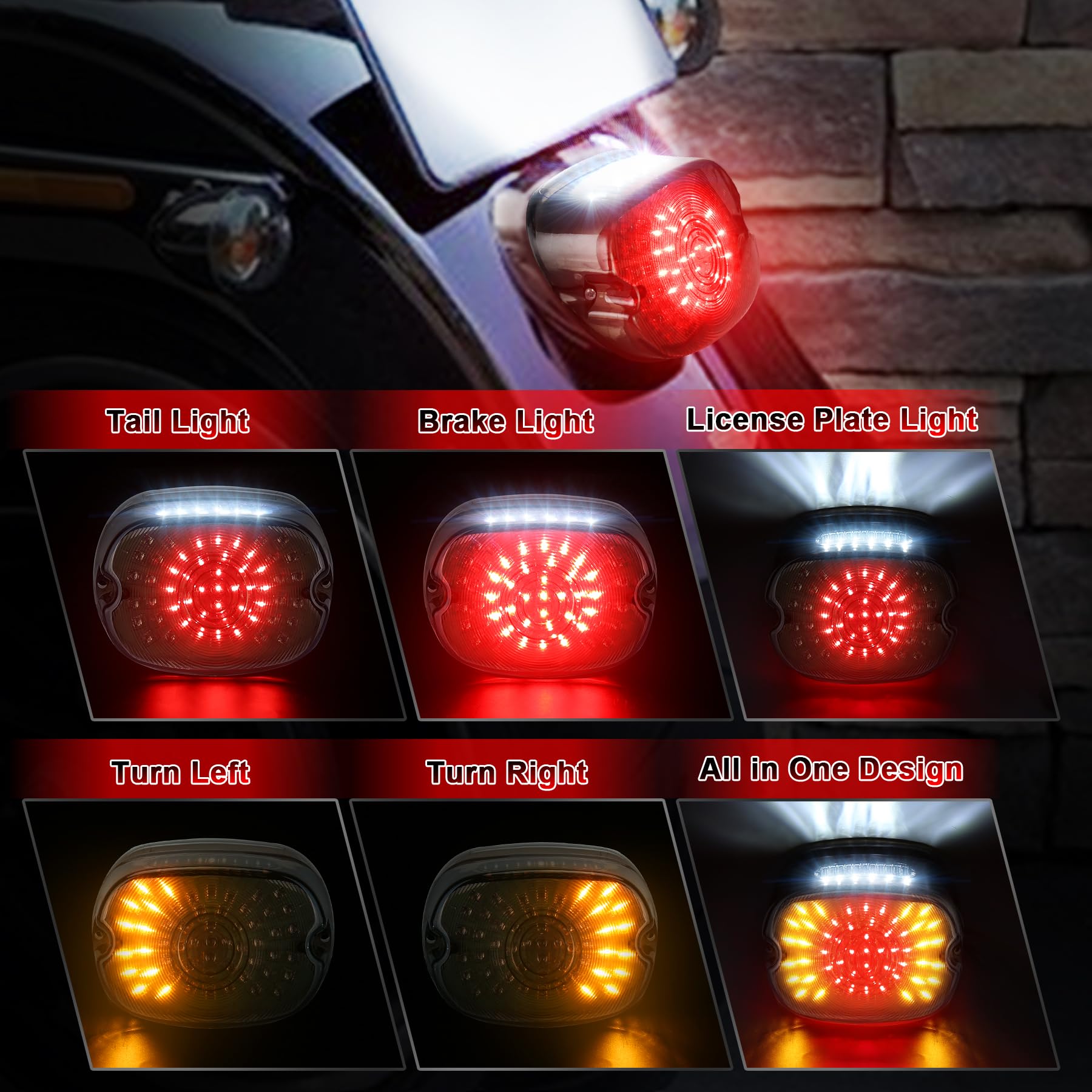Led Tail Light LED Brake Turn Signal Rear Light Low Profile Smoked Taillights Compatible with Harley Davidson Dyna Sportster 883 1200 Road King