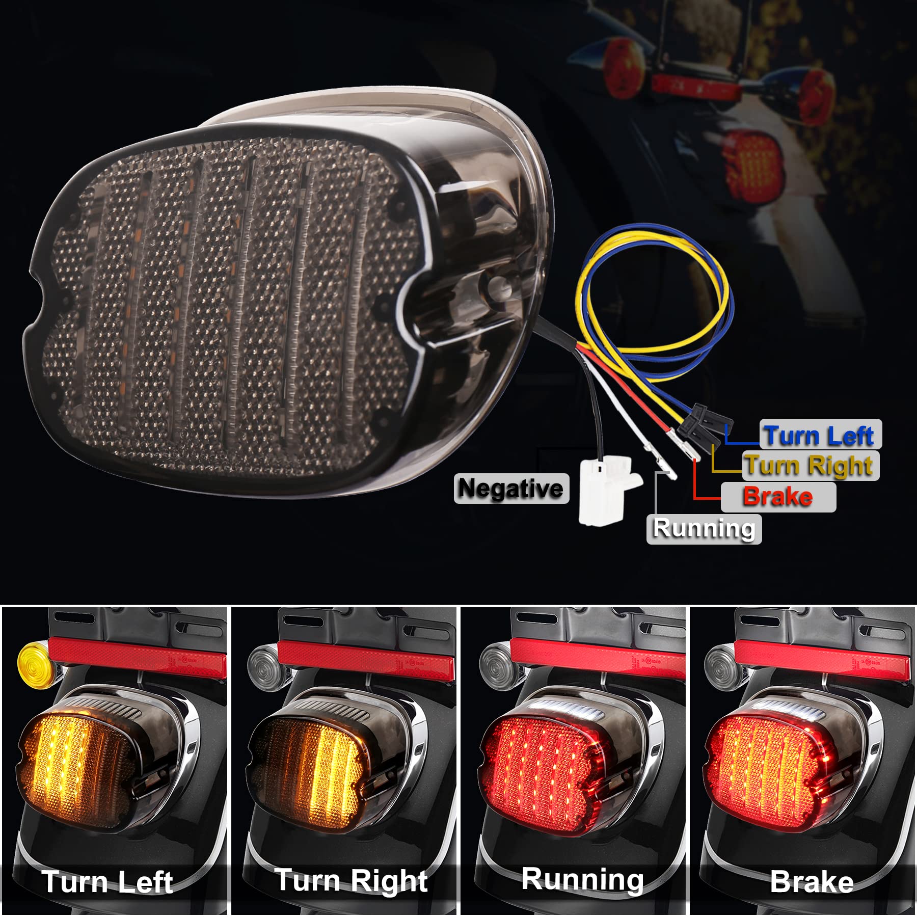 Tail Light Led Integrated Turn Signal Brake Running Light Low Profile Smoked Rear Light Compatible with Harley Sportster 883 1200 Dyna Road King Electra Glide