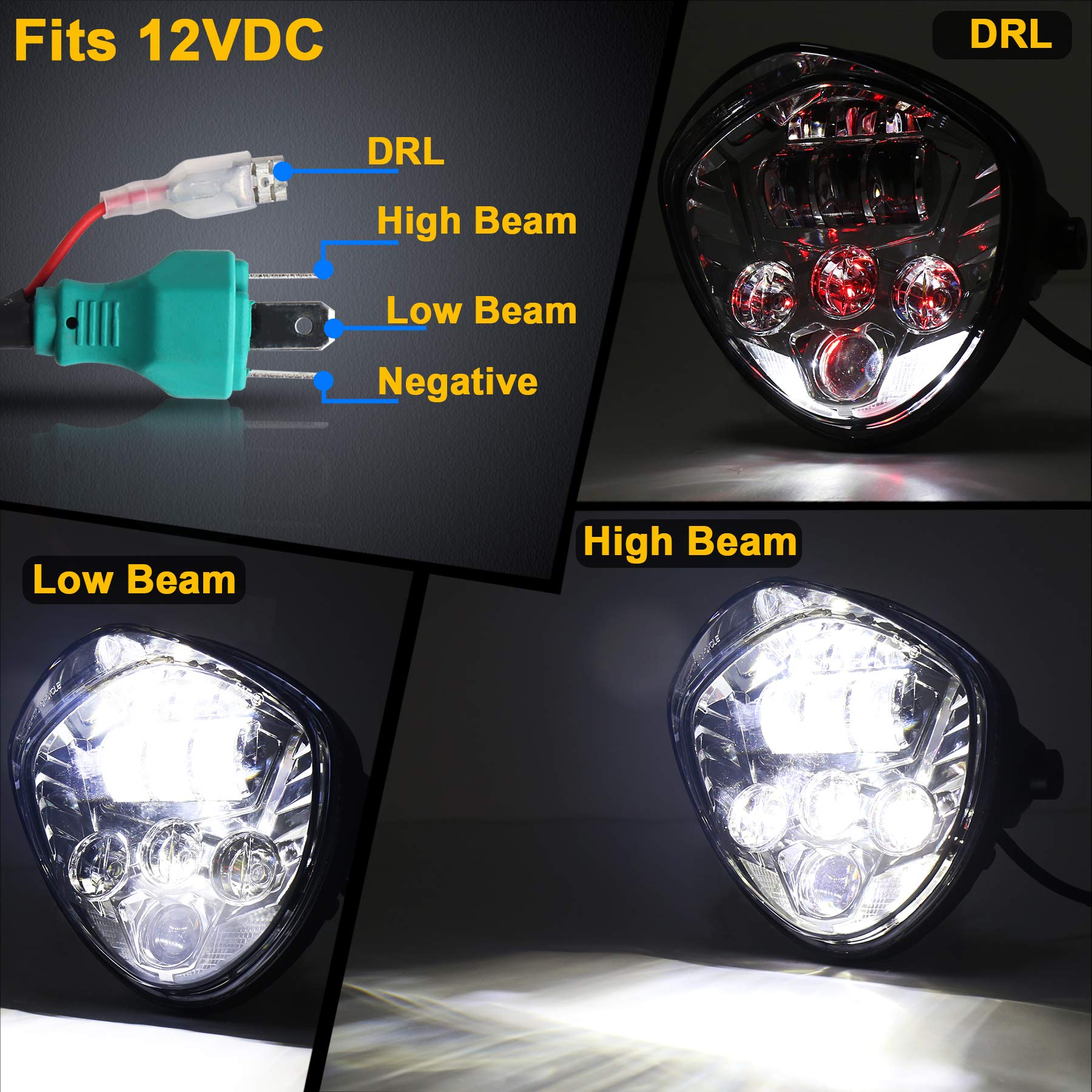Motorcycle LED Headlight 7inch Hi Lo Beam White&Red DRL with Universal Motorcycle Mounts Bracket Compatible with Harley Honda Kawasaki Suzuki Yamaha