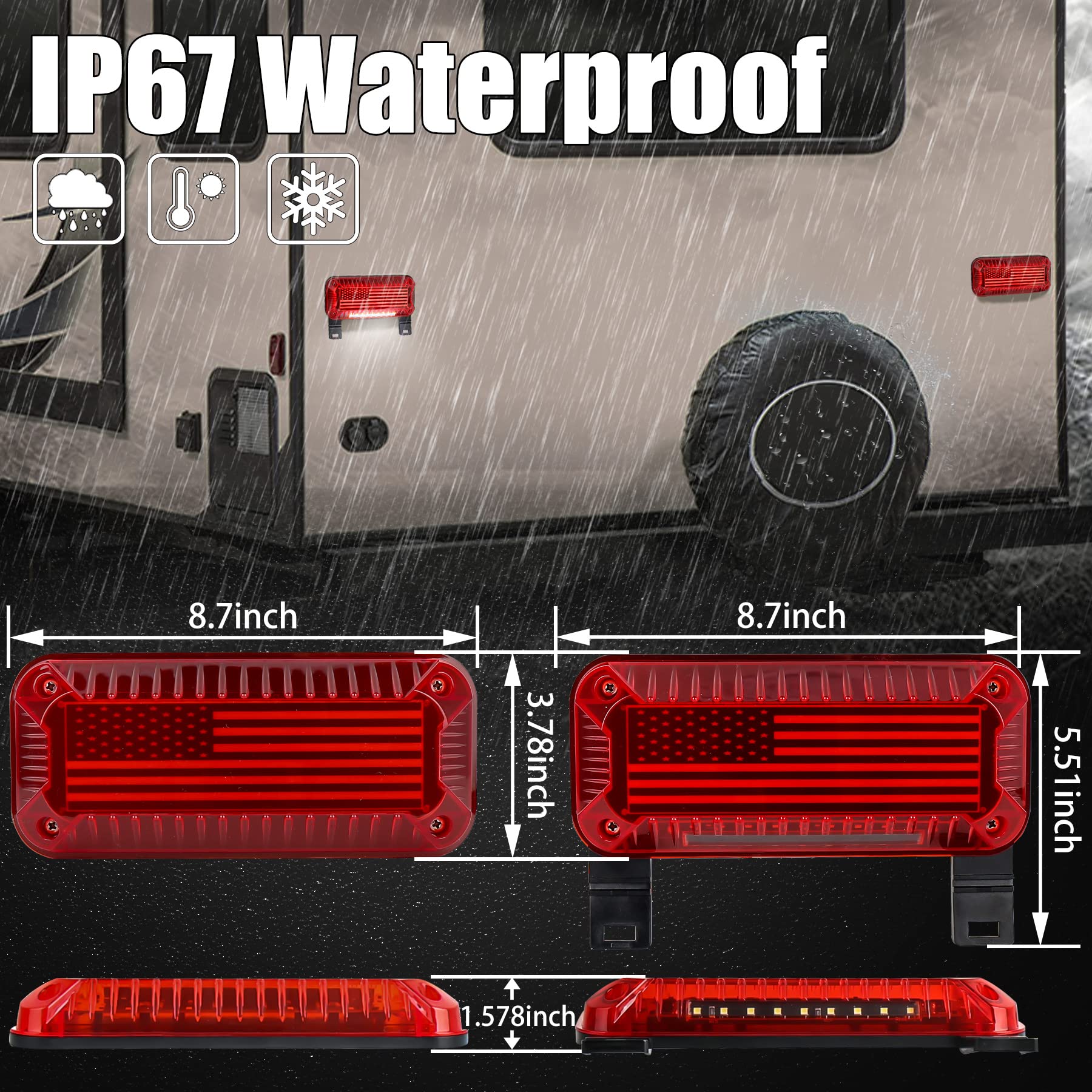 RV Tail Lights, 57 LED RV Camper Trailer Tail Lights With Running/Turn Signal/Brake/Stop License Plate Light Surface Mount RV Led Tail Lights