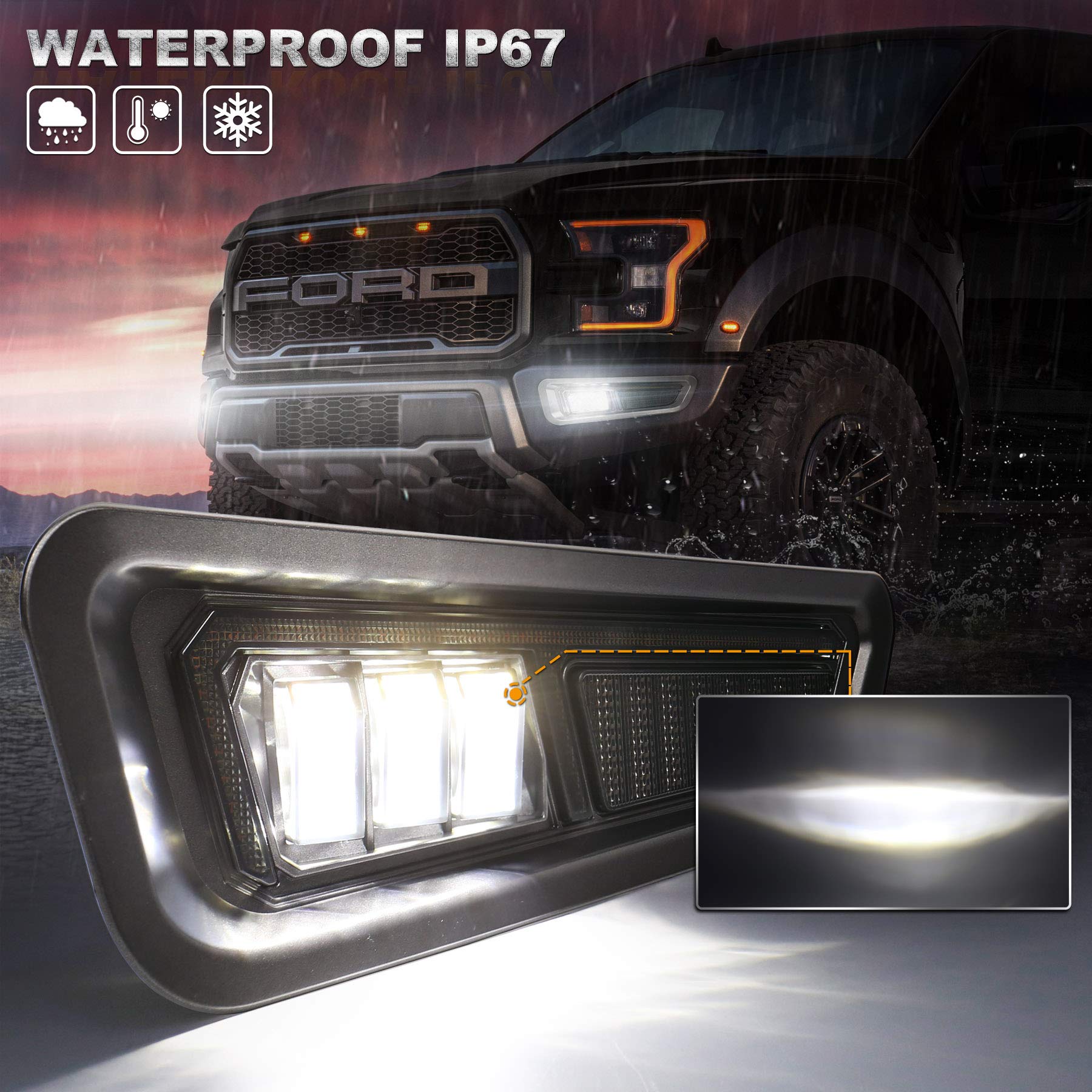 Raptor Fog Lights with Sequential Amber Turn Signal DRL Bumper Fog Driving Lights Compatible with Gen 2 Ford F150 Raptor 2017 2018 2019 2020