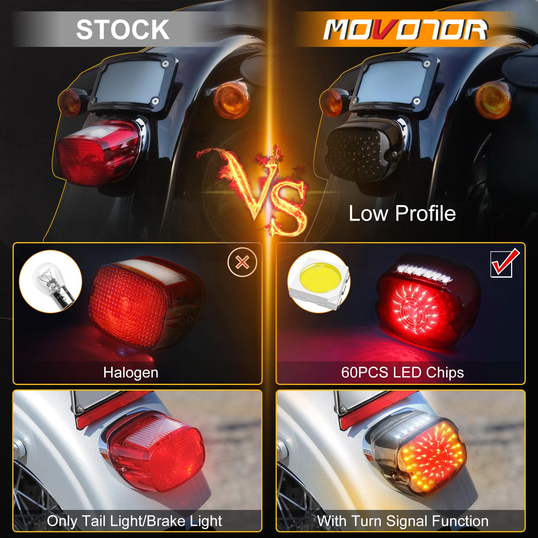 Led Tail Light LED Brake Turn Signal Rear Light Low Profile Smoked Taillights Compatible with Harley Davidson Dyna Sportster 883 1200 Road King