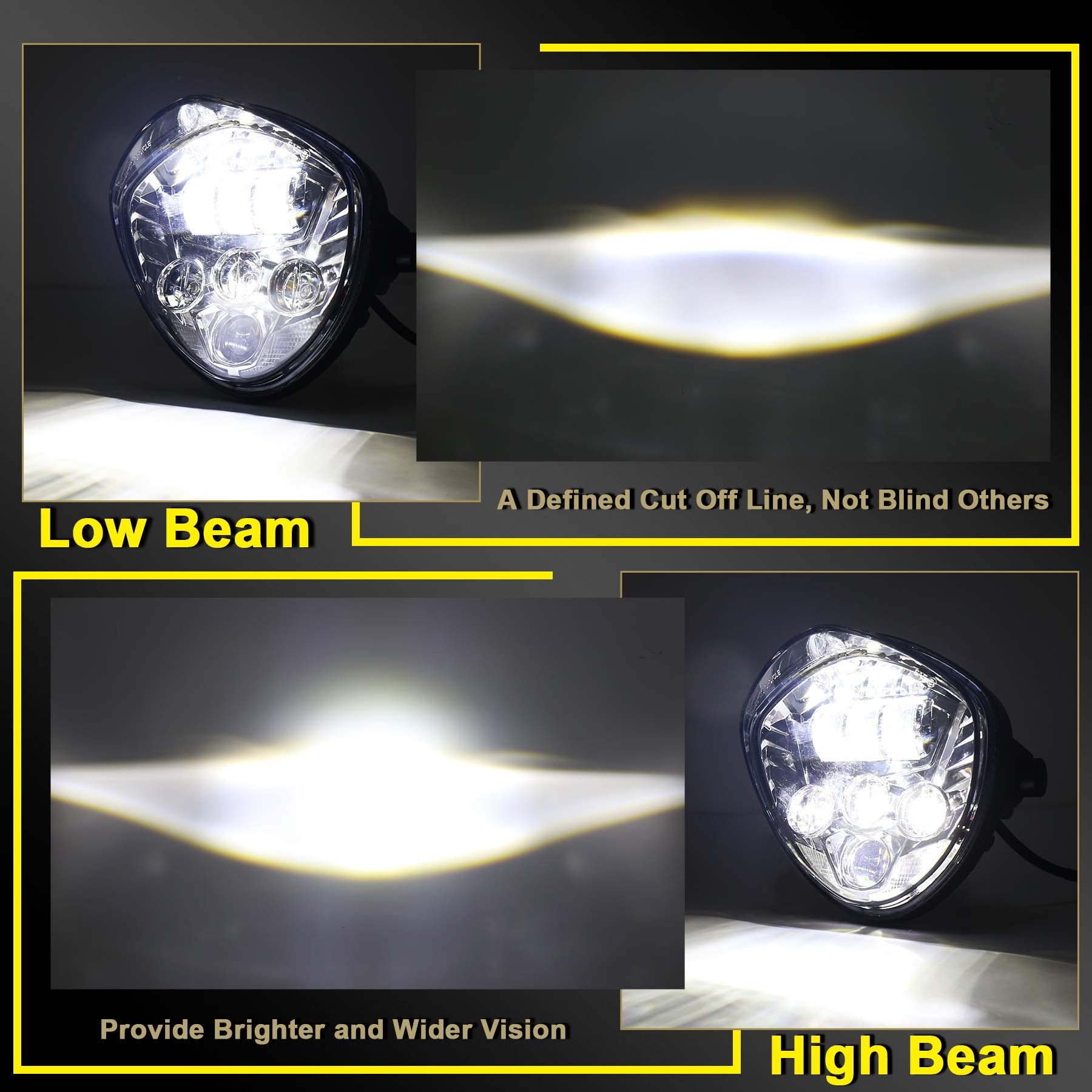 Motorcycle LED Headlight 7inch Hi Lo Beam White&Red DRL with Universal Motorcycle Mounts Bracket Compatible with Harley Honda Kawasaki Suzuki Yamaha