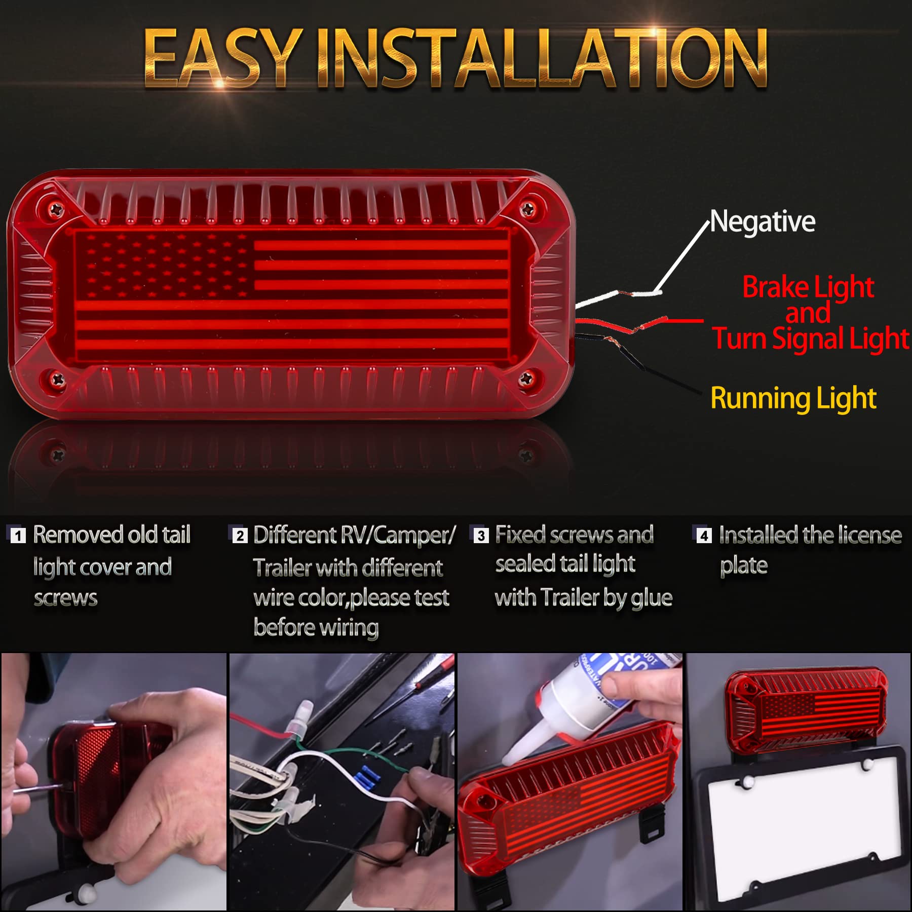 RV Tail Lights, 57 LED RV Camper Trailer Tail Lights With Running/Turn Signal/Brake/Stop License Plate Light Surface Mount RV Led Tail Lights