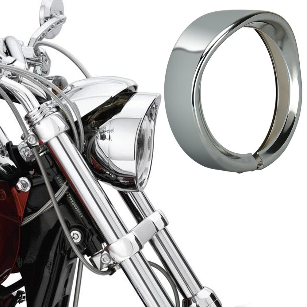 7inch Round Headlight Trim Ring Visor Compatible with Harley 94-14 FLHR Touring Electra Glide Motorcycle Chrome Pack of 1