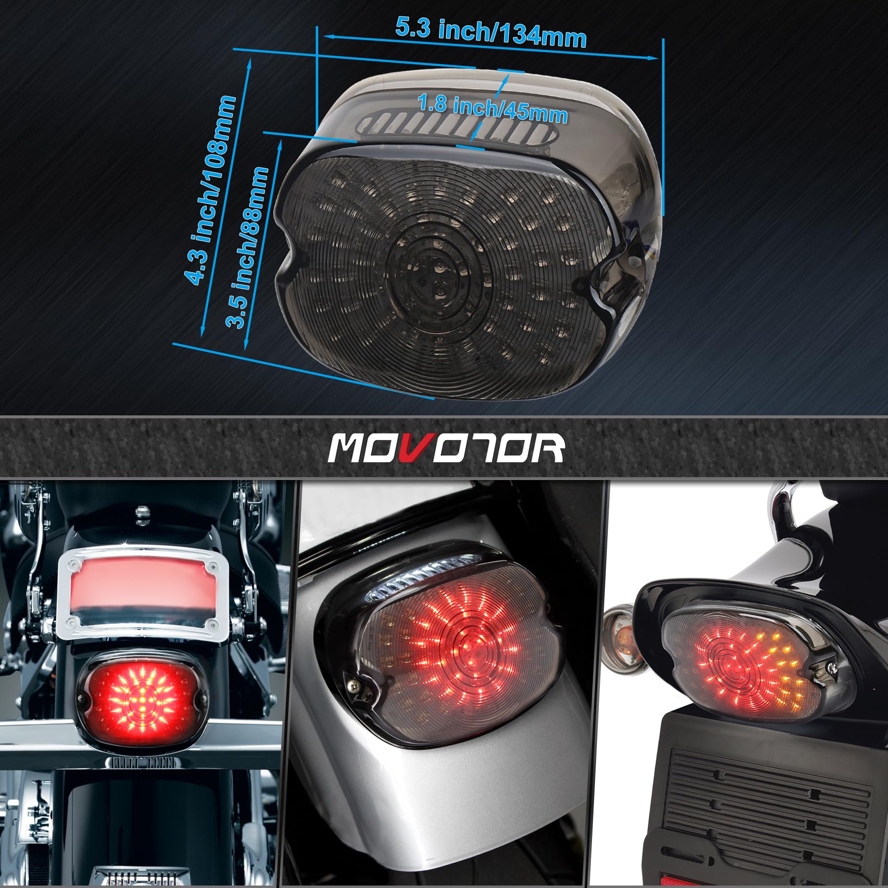 Led Tail Light LED Brake Turn Signal Rear Light Low Profile Smoked Taillights Compatible with Harley Davidson Dyna Sportster 883 1200 Road King