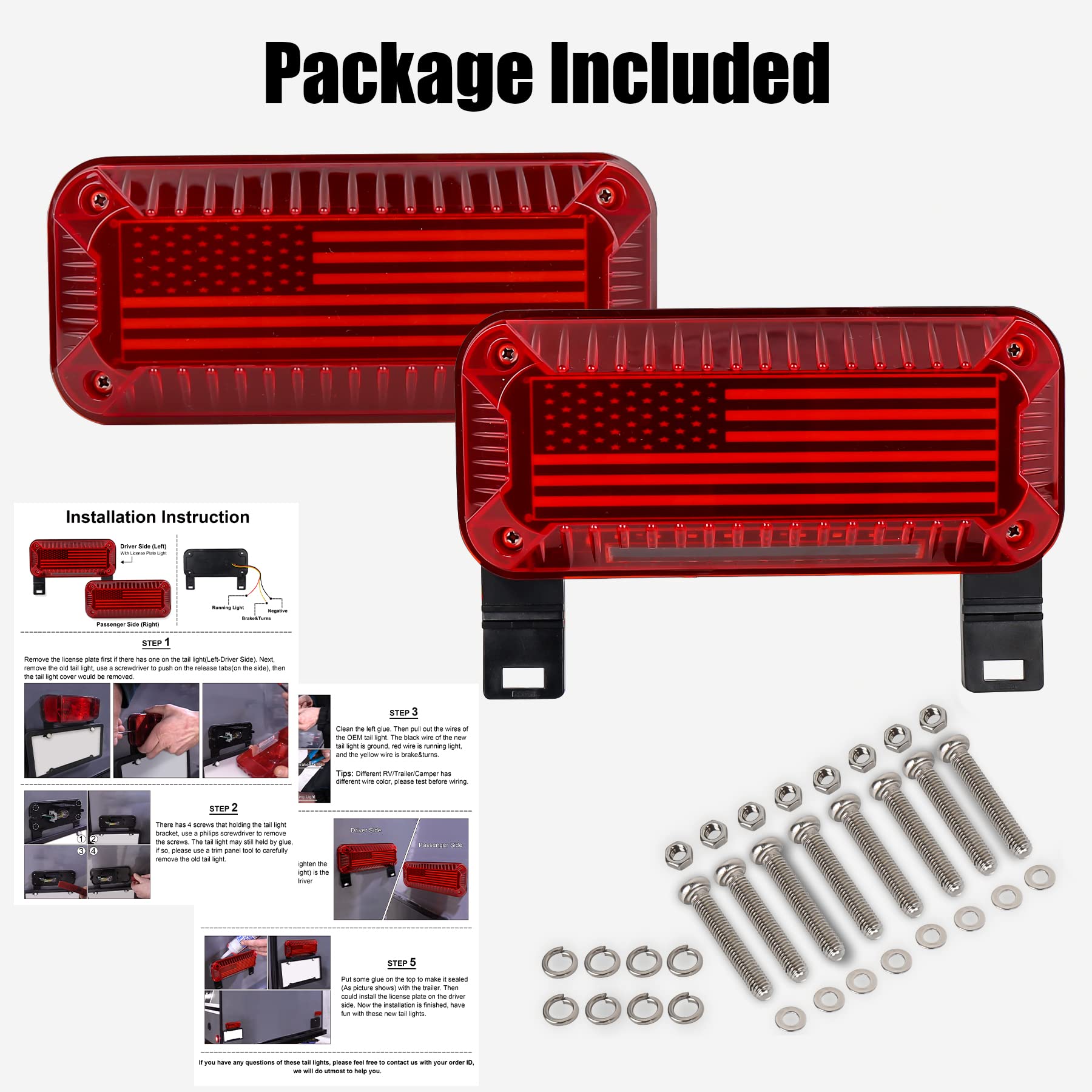 RV Tail Lights, 57 LED RV Camper Trailer Tail Lights With Running/Turn Signal/Brake/Stop License Plate Light Surface Mount RV Led Tail Lights
