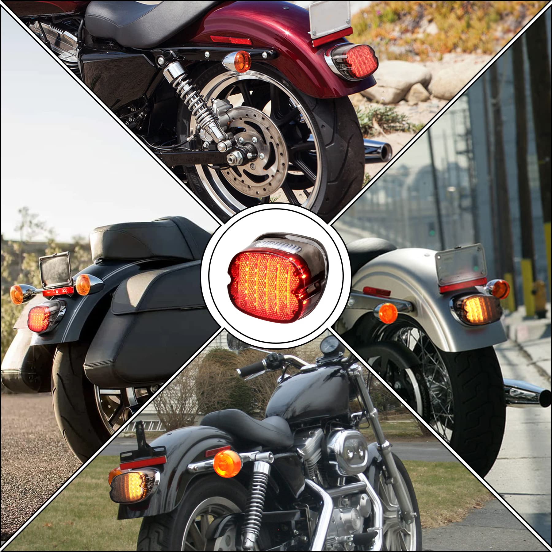 Tail Light Led Integrated Turn Signal Brake Running Light Low Profile Smoked Rear Light Compatible with Harley Sportster 883 1200 Dyna Road King Electra Glide
