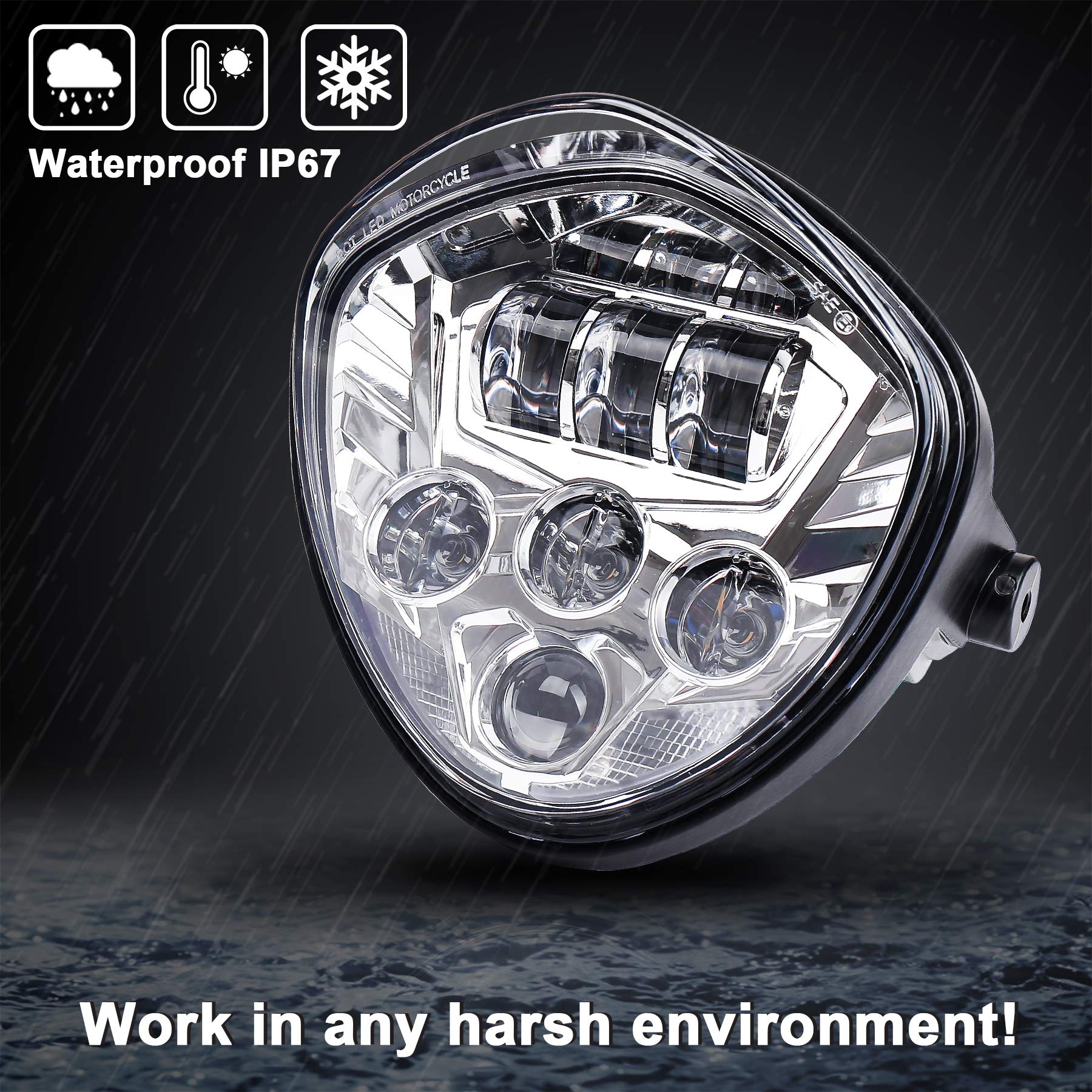 Motorcycle LED Headlight 7inch Hi Lo Beam White&Red DRL with Universal Motorcycle Mounts Bracket Compatible with Harley Honda Kawasaki Suzuki Yamaha