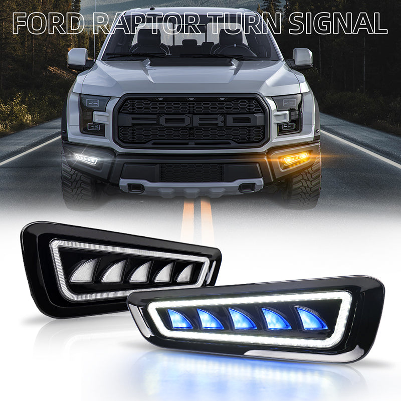 Ford Raptor Fog Lights with Ice Blue LED Amber Sequential Turn Signal Waterproof Raptor Bumper Lights Compatible with Gen 2 Ford Raptor 2017 2018 2019 2020