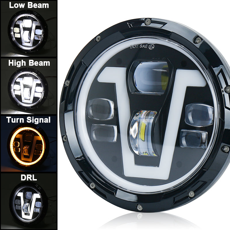 JK Headlights, MOVOTOR 7 inch LED Headlights with V Type White DRL Amber Halo Turn Signal Compatible with Jeep Wrangler JK JKU TJ LJ CJ Hummer H1 H2