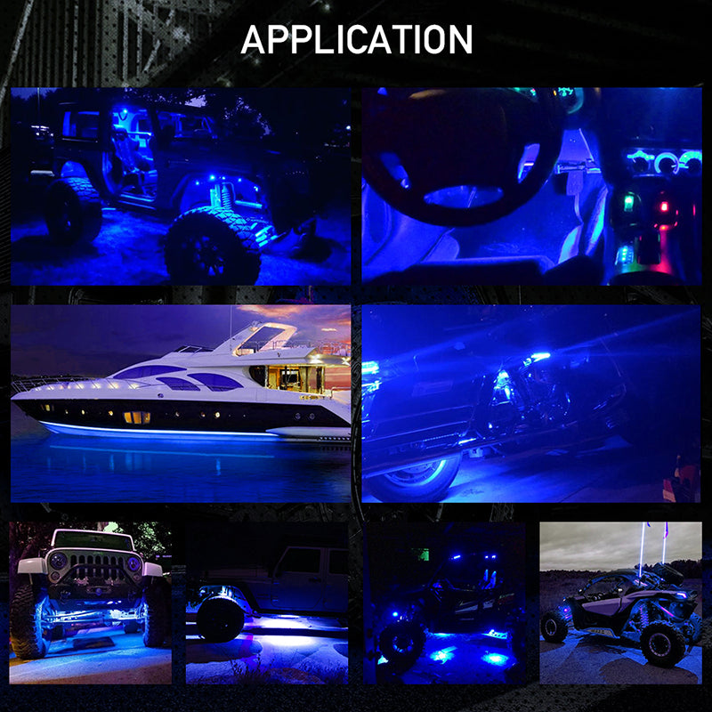 Blue LED Rock Lights, Off Road Rock Light Kit Waterproof IP68 Underglow Lights Compatible with Truck Pickups Cars ATV UTV SUV Motorcycle Boat
