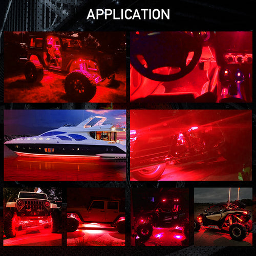 2 Pods LED Rock Lights, Red Rock Lights Waterproof IP68 Neon Underglow Lights Compatible with Off Road Truck Pickups Cars ATV UTV SUV Motorcycle Boat
