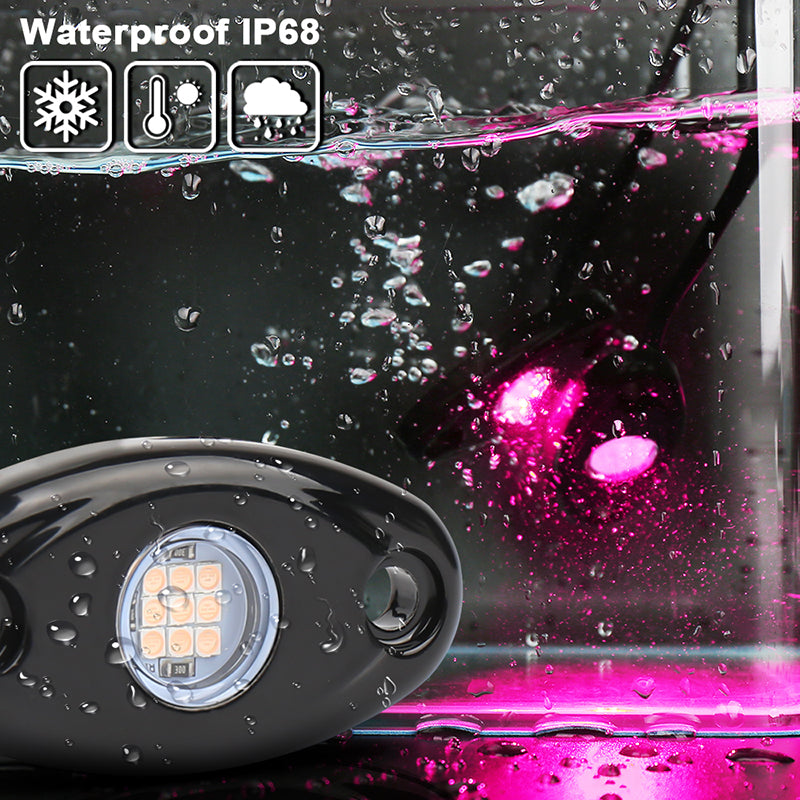 LED Rock Lights, 4 Pods Purple Pink LED Neon Underglow Light Kits Waterproof IP68 Rock Light kit Compatible with Jeep Off Road ATV SUV Trucks Cars Motorcycle