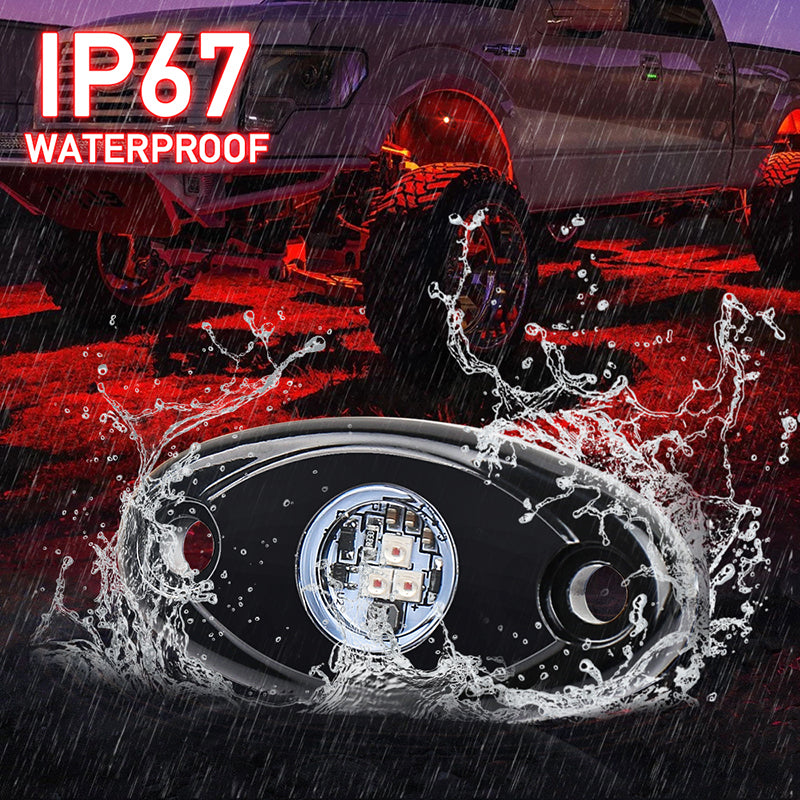 2 Pods LED Rock Lights, Red Rock Lights Waterproof IP68 Neon Underglow Lights Compatible with Off Road Truck Pickups Cars ATV UTV SUV Motorcycle Boat