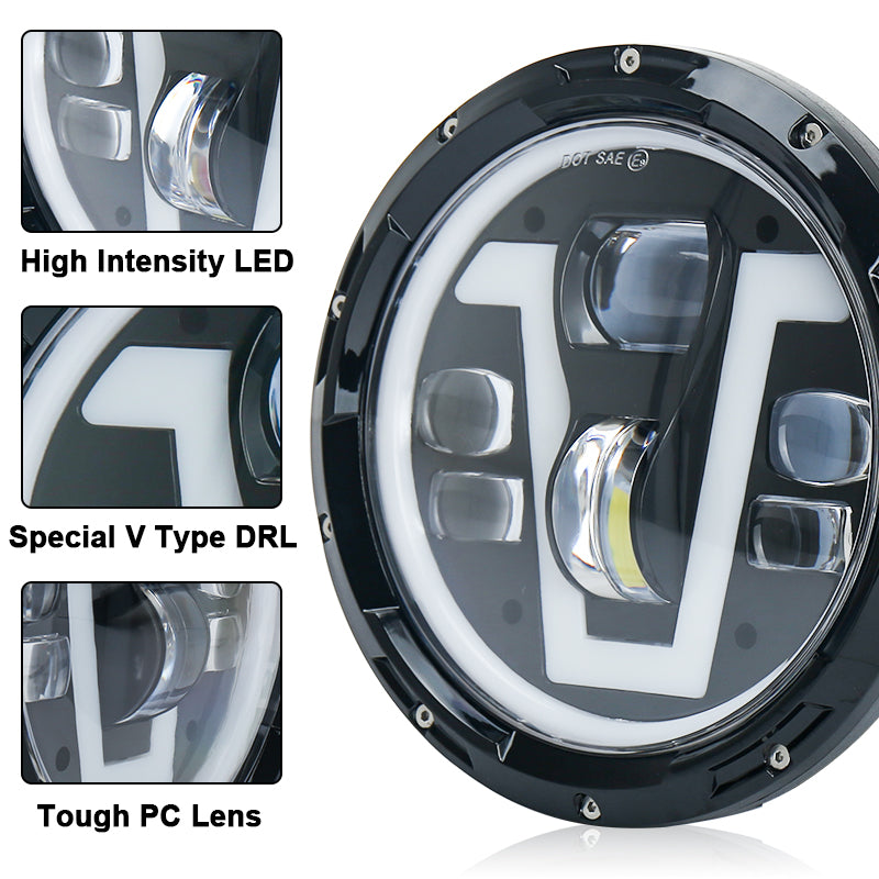 JK Headlights, MOVOTOR 7 inch LED Headlights with V Type White DRL Amber Halo Turn Signal Compatible with Jeep Wrangler JK JKU TJ LJ CJ Hummer H1 H2