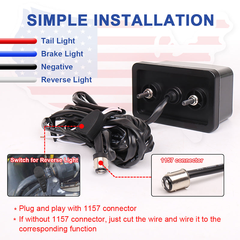 ATV Tail Light LED Smoke Lens with Reverse Brake Light, US Flag Design Tail Light for ATV UTV Yamaha Rhino Viking Grizzly Big Bear Kodiak Bruin Wolverin Bear Tracker