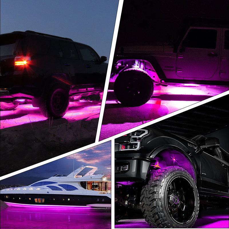 LED Rock Lights, 4 Pods Purple Pink LED Neon Underglow Light Kits Waterproof IP68 Rock Light kit Compatible with Jeep Off Road ATV SUV Trucks Cars Motorcycle