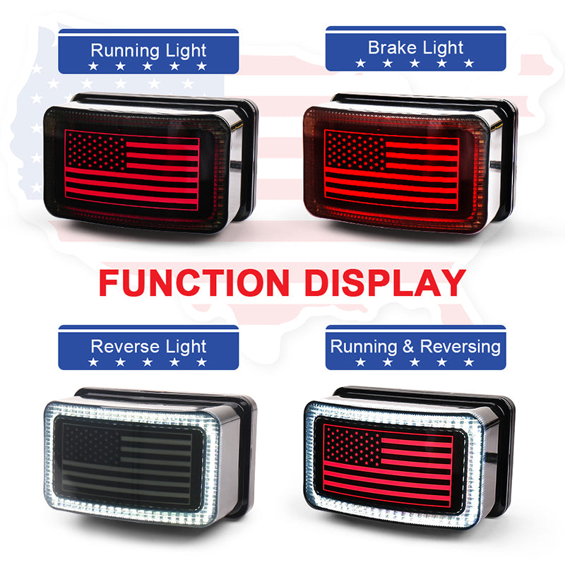 ATV Tail Light LED Smoke Lens with Reverse Brake Light, US Flag Design Tail Light for ATV UTV Yamaha Rhino Viking Grizzly Big Bear Kodiak Bruin Wolverin Bear Tracker